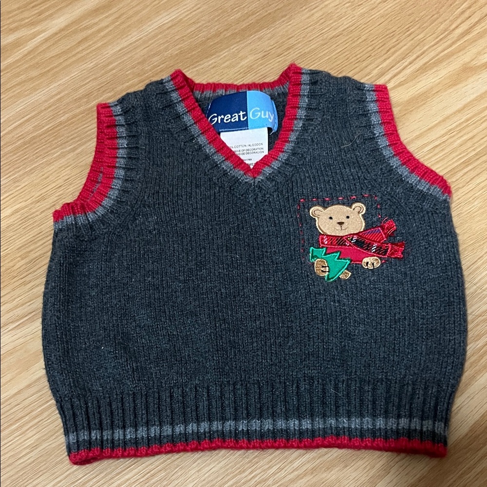 Good Guy Vintage Toddler‎ Boys Gray and Red Knit Christmas Vest 12M